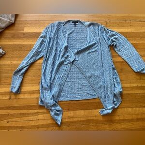 Eileen Fisher light blue linen open summer cardigan sweater scandi girl drapey L